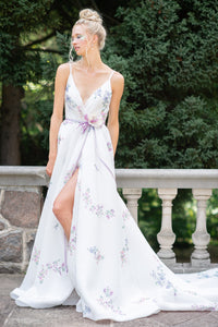 Custom made silk wedding dress. Colorful unique bridal gown. Handmade in Toronto, Canada by Catherine Langlois