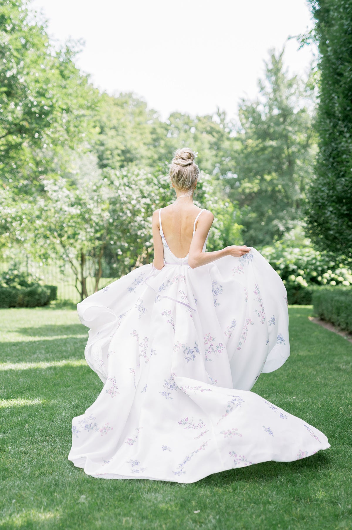 Custom made silk wedding dress. Unique floral silk bridal gown. Handmade in Toronto.