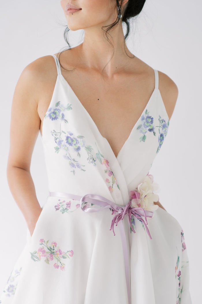 Unique floral silk wedding dress. Custom made by Catherine Langlois