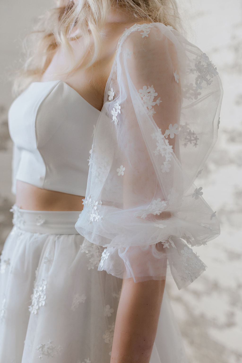 Floral tulle bridal mini skirt. Modern romantic bridal separates Made in Toronto, Canada by Catherine Langlois