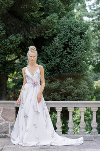 Custom made silk wedding dress. Colorful unique bridal gown. Handmade in Toronto by Catherine Langlois