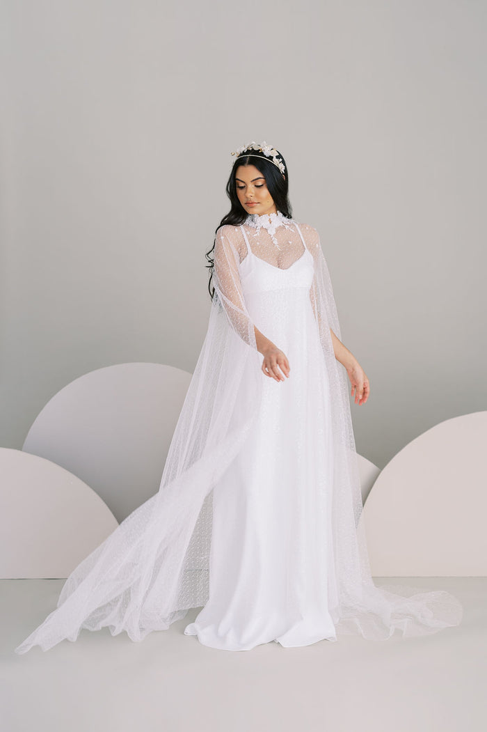 Celestial tulle bridal cape. Handmade by Catherine Langlois, Toronto