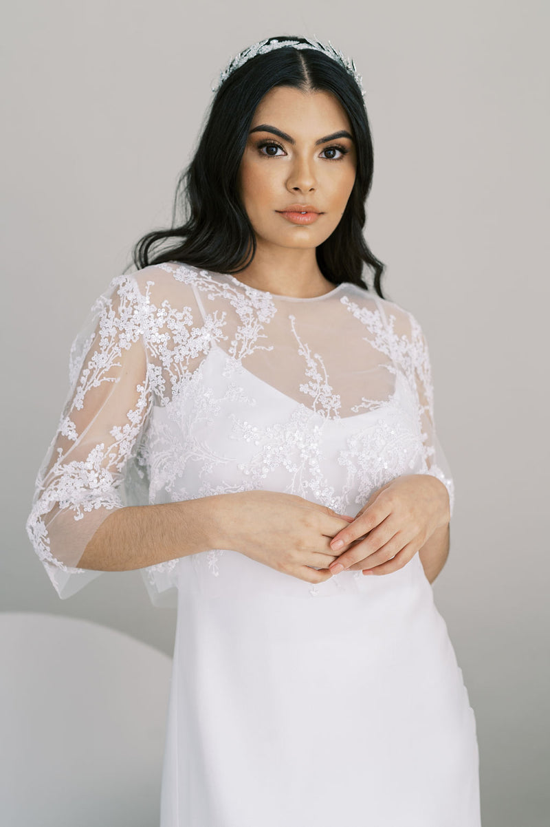 Canadian bridal separates. Vine lace wedding top. Handmade by Catherine Langlois, Toronto.