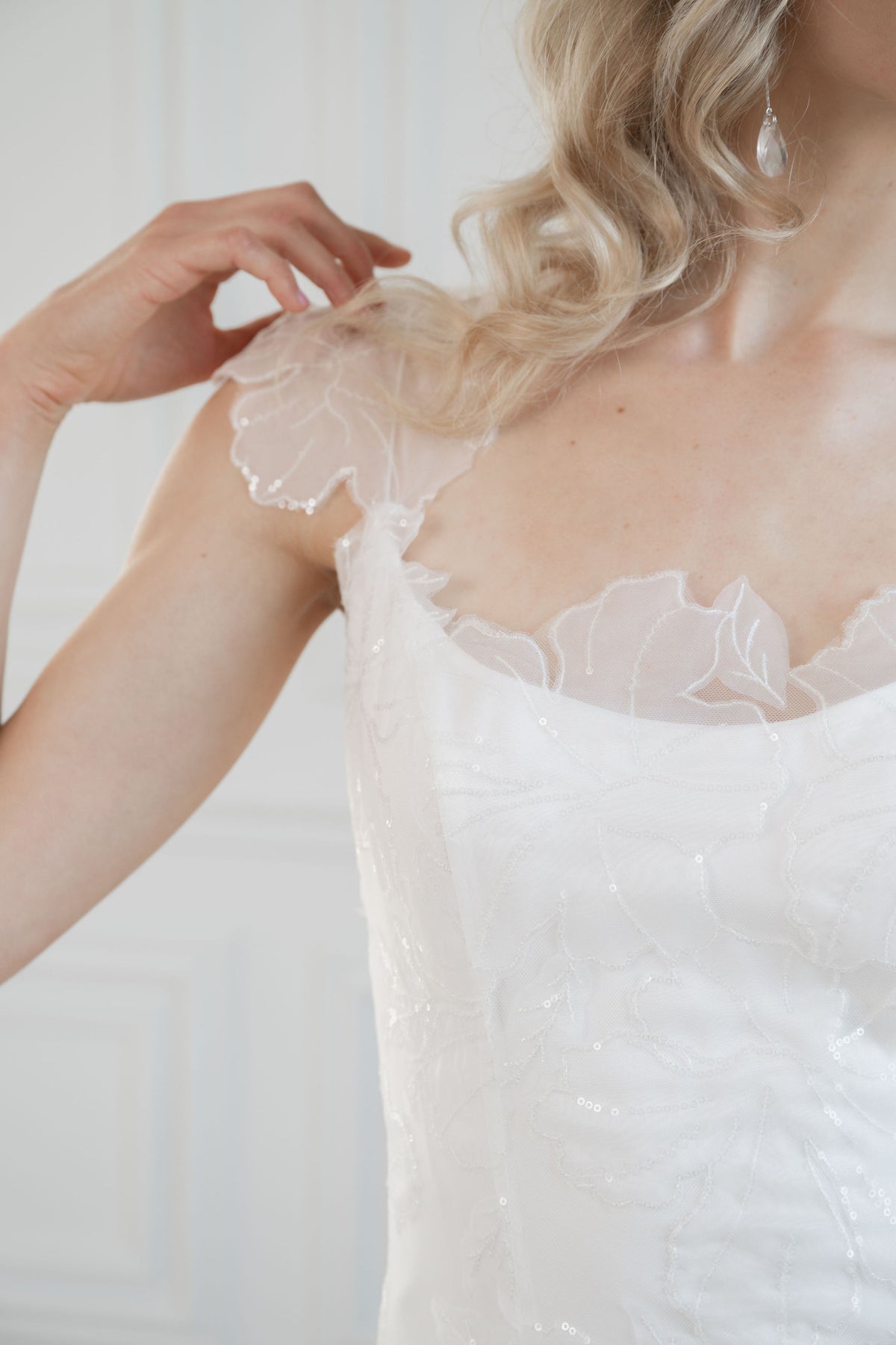 Pretty chiffon and beaded wedding dress. Custom couture bridal gowns by Catherine Langlois, Toronto.