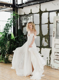 Romantic castlecore silk chiffon beaded wedding dress. Catherine Langlois, Toronto, Canada