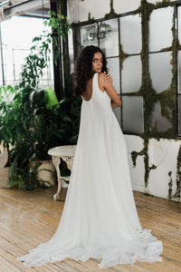 Timeless romantic silk chiffon wedding dress. Custom made or off the rack. Made in Canada