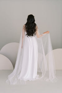 Celestial beaded tulle wedding cape. Enchanted forest wedding accessories. Canadian bridal separates by Catherine Langlois