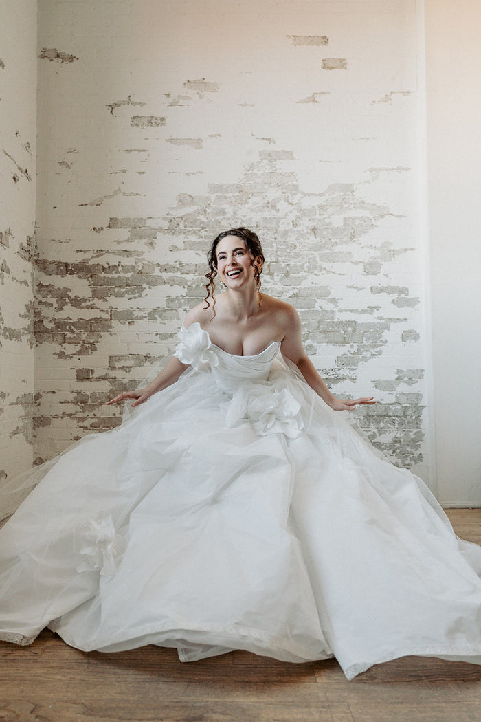 Taffeta corset wedding dress ballgown. Custom made in Toronto, Canada.