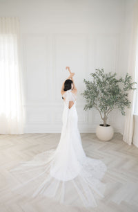 Ethereal floral tulle halter neck wedding dress. Low back. Custom couture wedding dresses bespoke to order  by Catherine Langlois Bridal, Toronto, Canada.