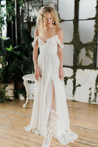 Romantic silk chiffon beaded wedding dress. Catherine Langlois, Toronto. Local bridal boutique