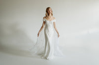Vintage inspired satin bias wedding dress. Made in Canada.