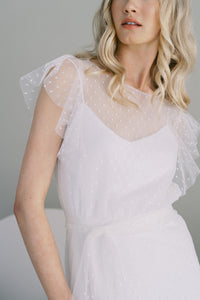 Romantic two piece bridal separates handmade in Canada. Dotted ivory tulle overlay. Toronto, Canada. Custom made.