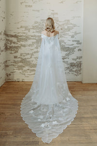 Vintage inspired satin bias wedding dress. Embroidered train. Custom made  in Canada from reclaimed Italian fabric.