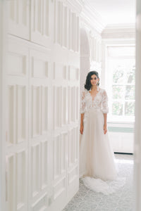 Romantic airy champagne wedding dress. Catherine Langlois, Toronto