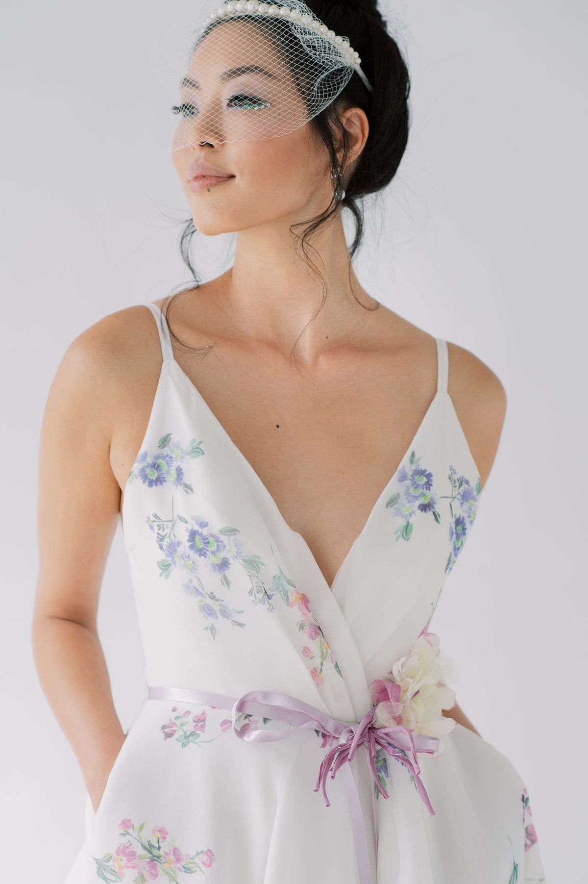 Ethically made printed silk wedding dress. Colorful unique bridal gown. Handmade in Toronto by Catherine Langlois, award winning bridal designer