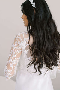  Canadian bridal separates. Modern vine lace wedding topper. Custom-madeing dresses by Catherine Langlois, Toronto.