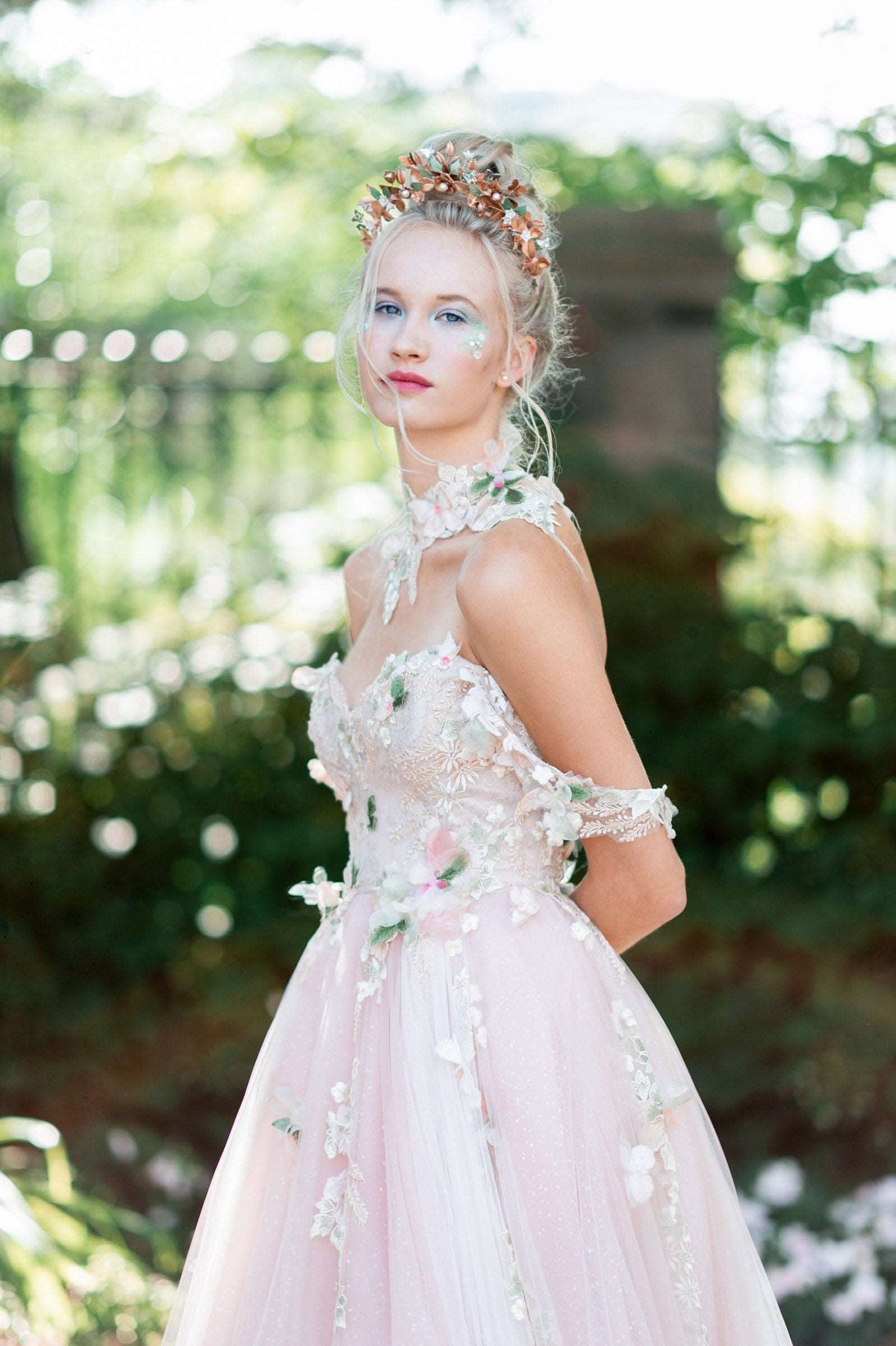 Whimsical and romantic fairy core inspired pink wedding dress for unconventionally cool brides. Custom made wedding dress by Catherine Langlois, Toronto, Canada