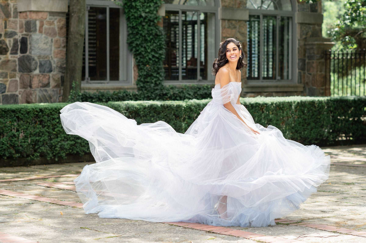 Ultimate whimsical wedding dress. Lavender tulle, ruffled skirt. By Catherine Langlois, Toronto