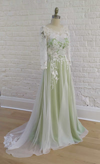 Colorful green silk wedding dress. Ready to ship. By Catherine Langlois