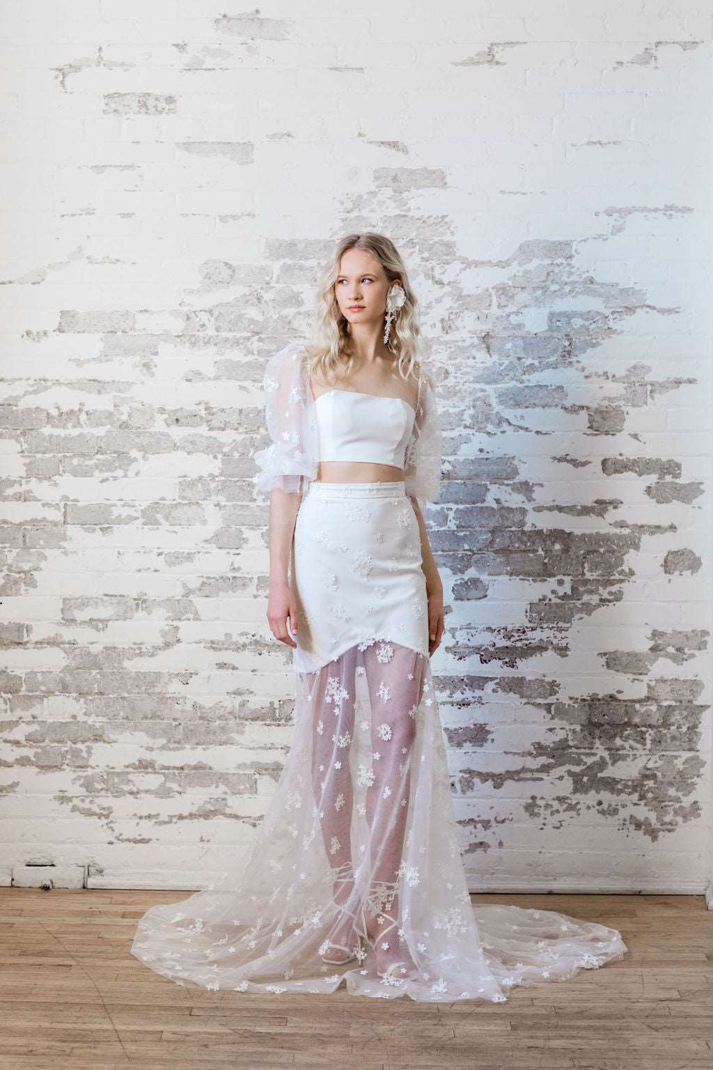 Sheer lace wedding skirt. Made in Canada.