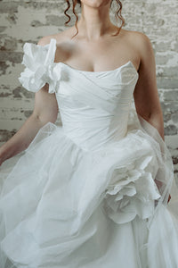 Made to measure designer taffeta corset wedding dress ballgown. Custom made in our atelier in Toronto, Canada.
