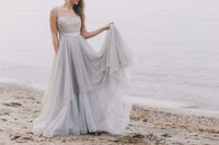 Whimsical blue grey tulle wedding dress by Catherine Langlois