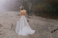 Whimsical blue grey tulle wedding dress by Catherine Langlois