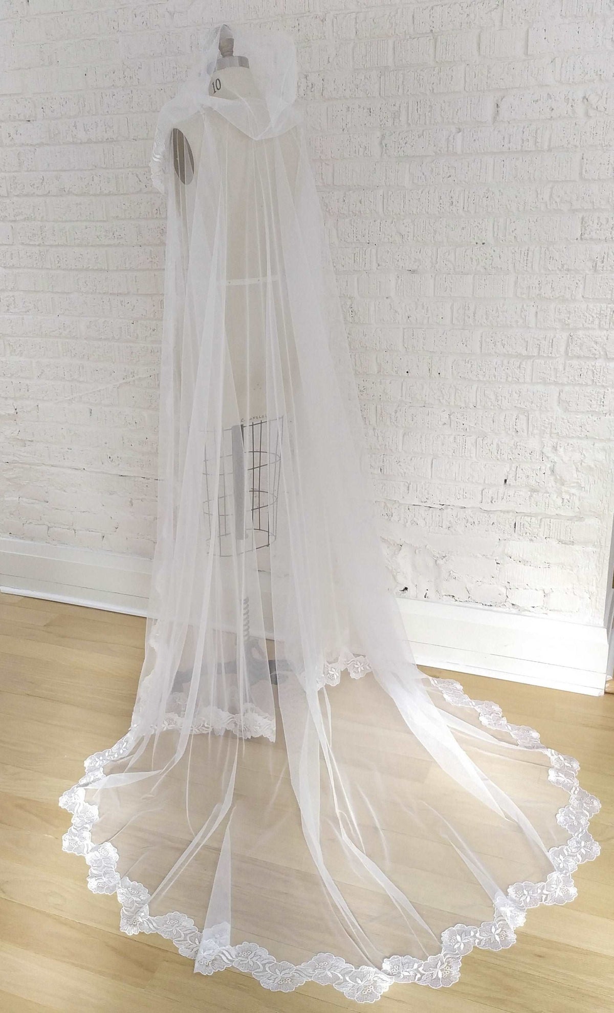 Romantic tulle and lace wedding cape. Ready to ship. Handmade by Catherine Langlois