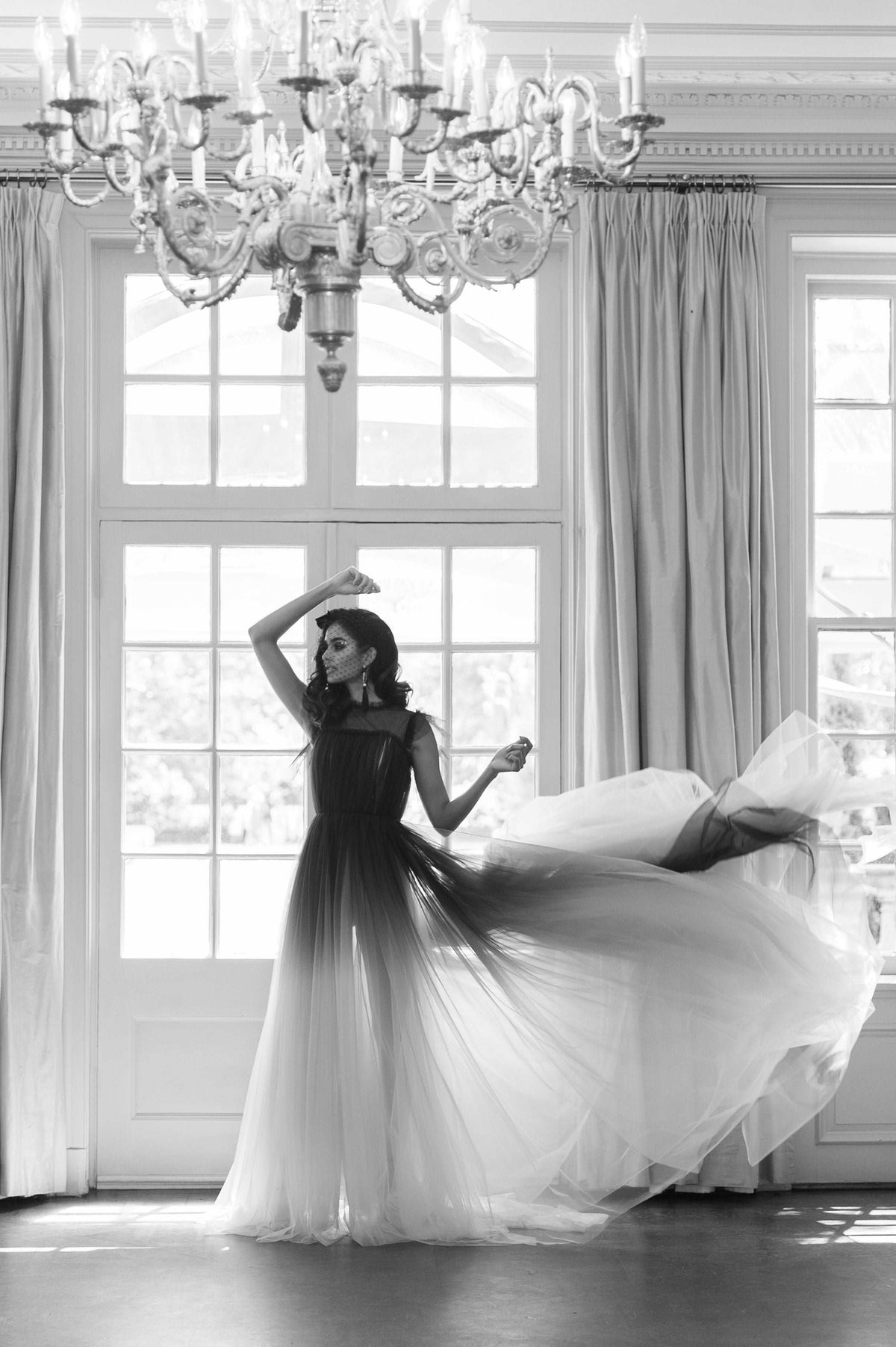 Dramatic ombre black to blush wedding dress. Perfect for the an alternative bride. Available made to order, rent or sample sale. Size 4 US. Catherine Langlois Bridal, Toronto, Canada.
