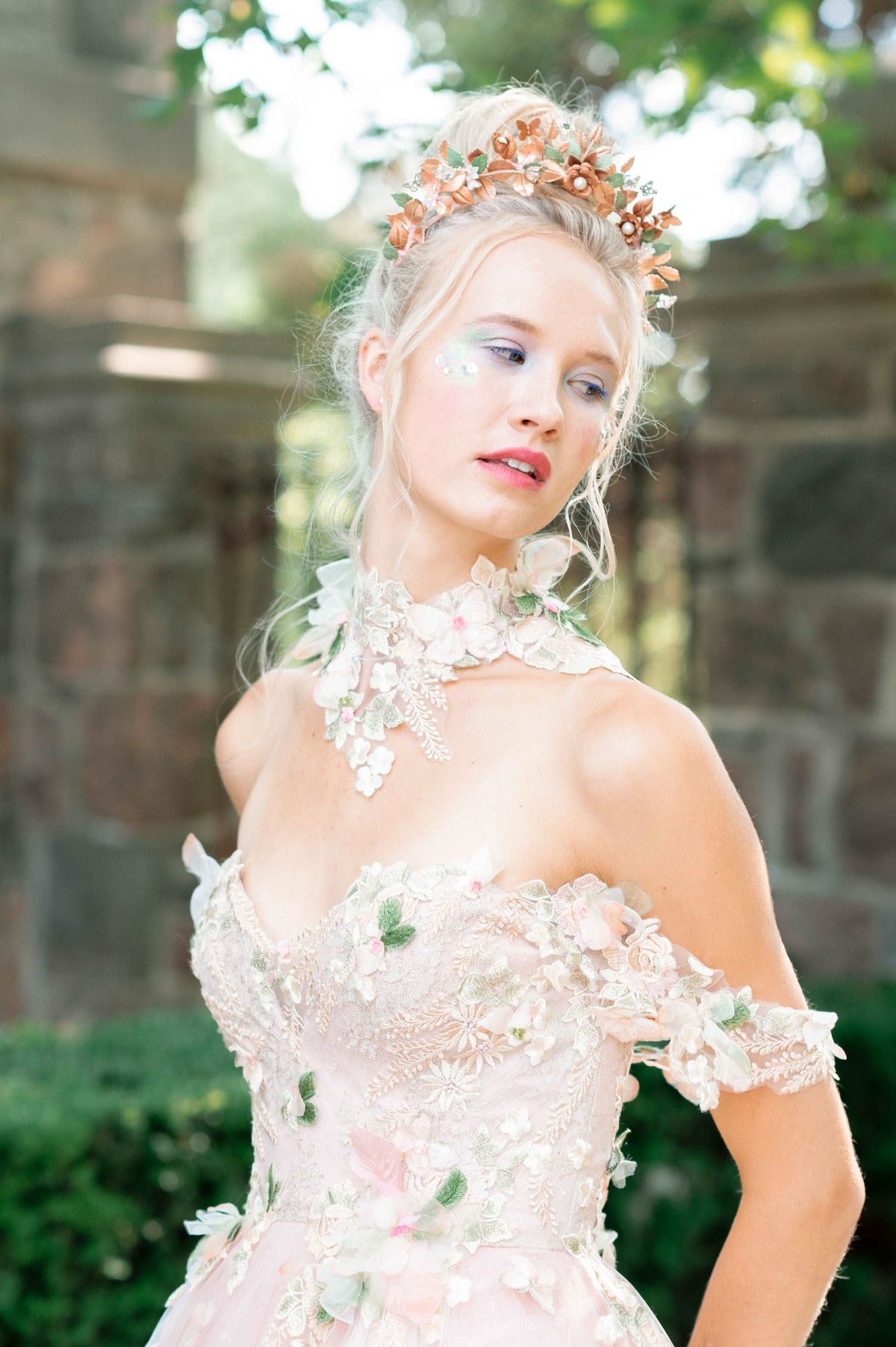 Whimsical fairy core inspired pink wedding dress for unconventionally cool brides. Custom made by Catherine Langlois, Toronto, Canada