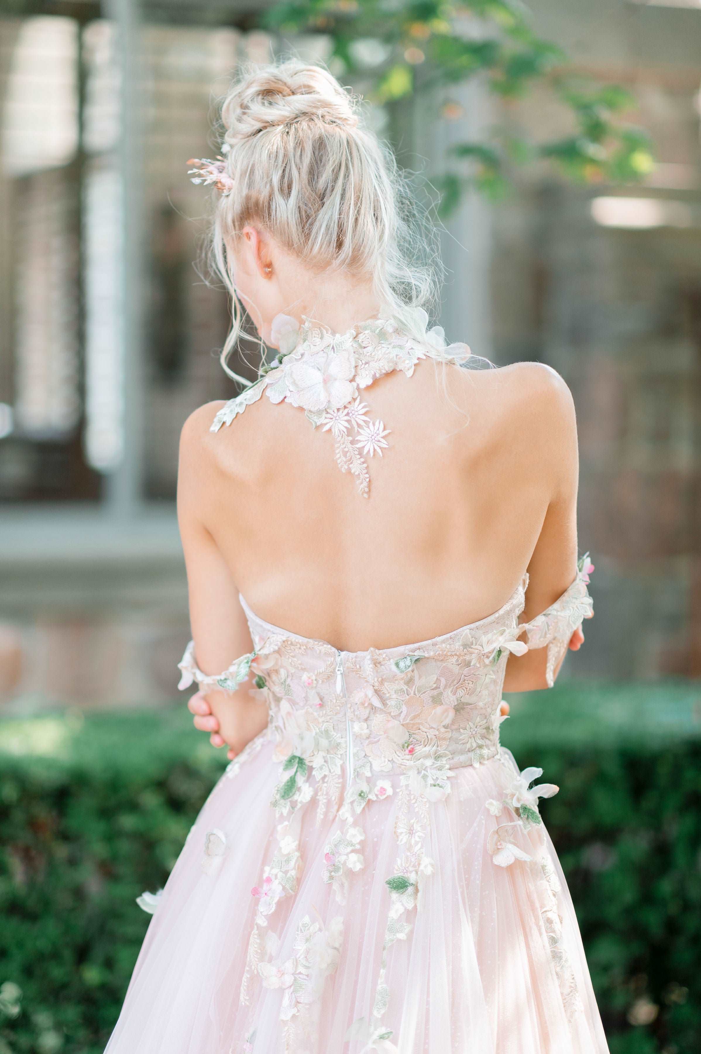 Wedding dress pink flowers fashion