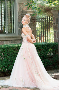 Whimsical fairy core inspired pink wedding dress for unconventionally cool brides. Custom made wedding dress by Catherine Langlois, Toronto, Canada