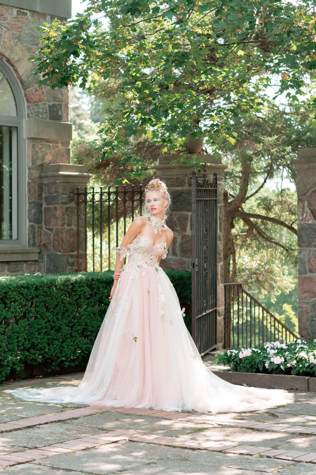 SUMMER Pink Tulle Floral Gown - Main Image