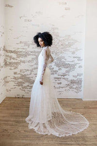 Sheer lace wedding dress overlay. Made in Canada.