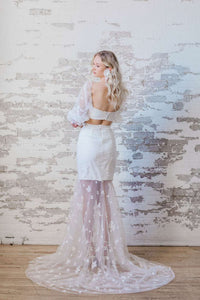 Modern sheer lace wedding skirt. Romantic bridal separates. Handmade in Canada.