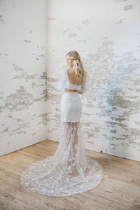 Modern sheer lace wedding skirt. Made in Canada.