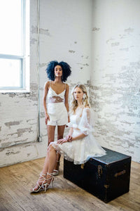 Sheer lace bridal top. Modern bridal separates. Hand made in Canada by Catherine Langlois.