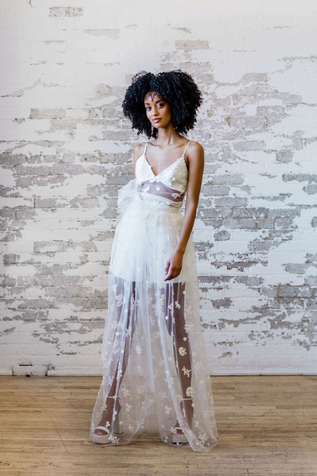 Sheer lace bridal skirt. Modern bridal separates. Made in Canada by Catherine Langlois.