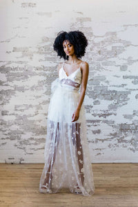 Sheer lace bridal skirt. Modern bridal separates. Made in Canada by Catherine Langlois.