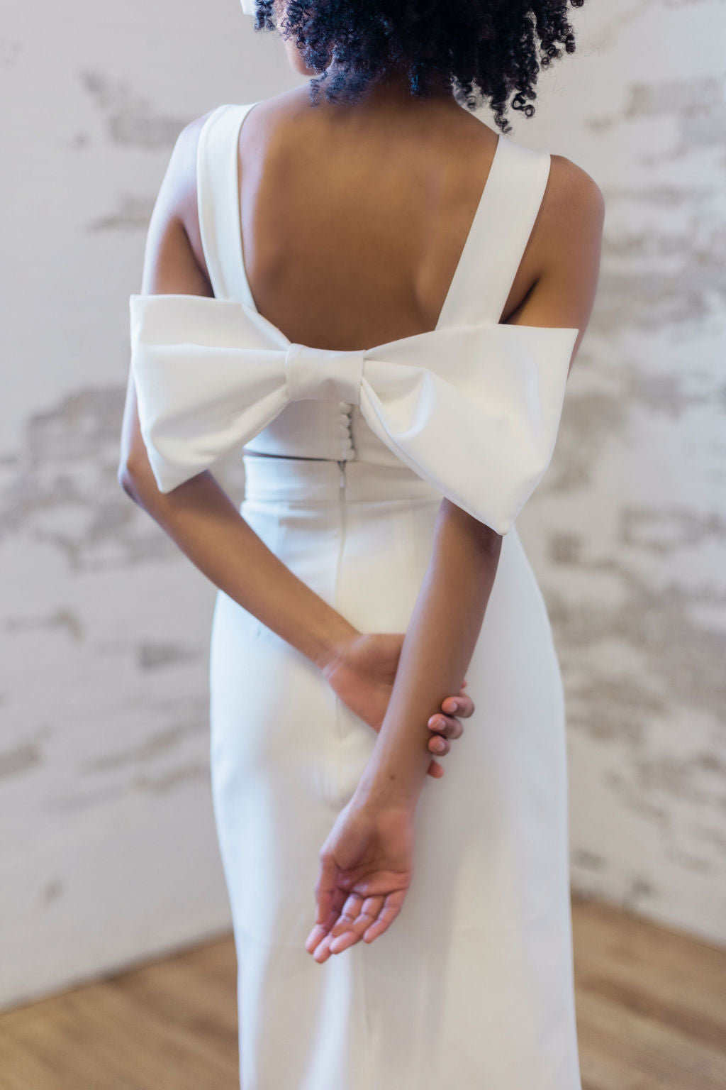Wedding top with bow and square neckline. Bridal separates handmade in Toronto,Canada.