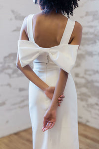 Simple tea length crepe slim bridal skirt. Modern bridal separates. Made in Canada by Catherine Langlois.