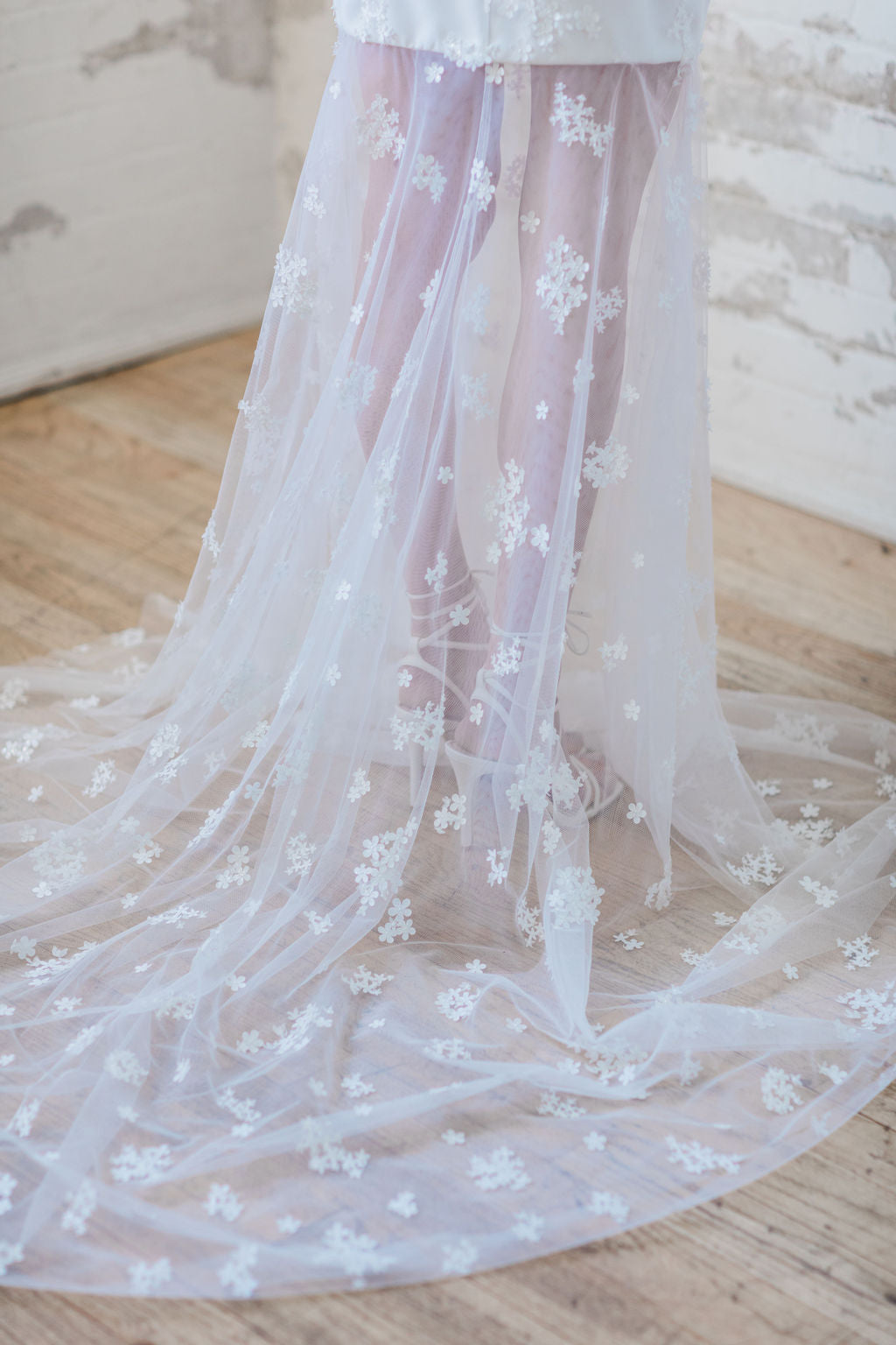 Modern sheer floral lace wedding skirt. Romantic bridal separates. Handmade in Canada.