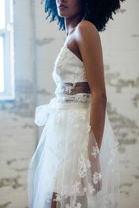 Sheer lace bridal skirt. Made in Canada by Catherine Langlois.