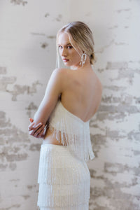 Beaded fringe bridal top. Modern chic bridal separates. Hand made in Canada by Catherine Langlois.