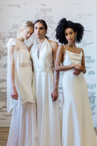 Simple crepe bridal skirt. Modern bridal separates. Made in Canada by Catherine Langlois. LGBTQ+ wedding designs