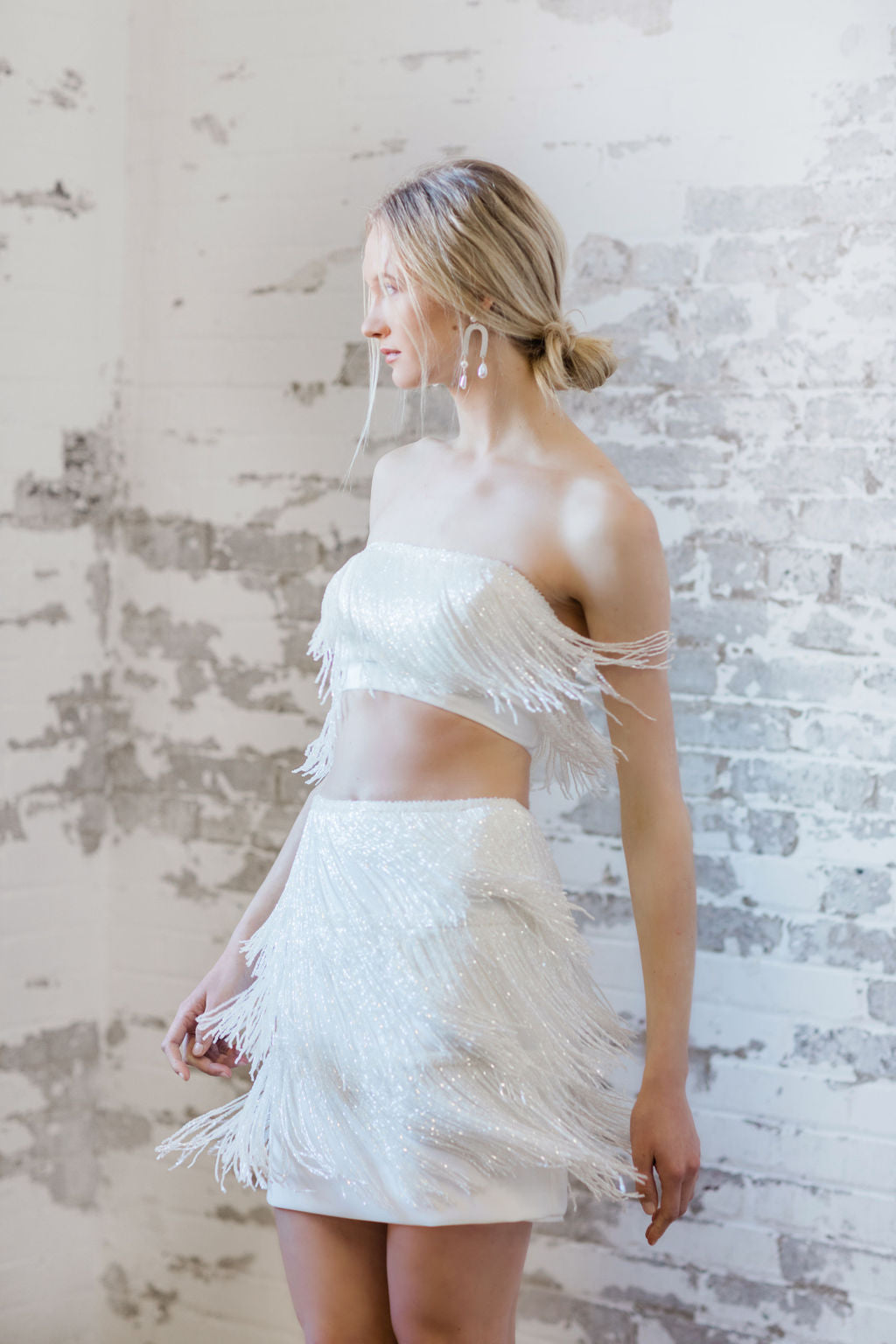 Beaded fringe bridal top. Made in Canada.
