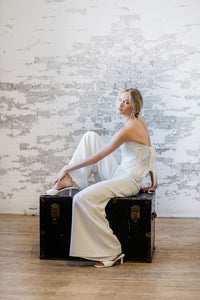 Modern pleated satin bridal corset. Bridal separates collection. Custom made in Toronto, Canada.