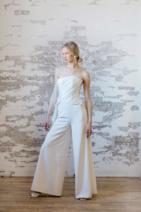 Modern pleated satin bridal corset. Bridal separates collection. Custom made in Toronto.