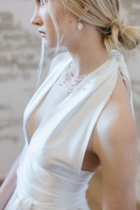 Satin bridal wrap top. Made in Canada.