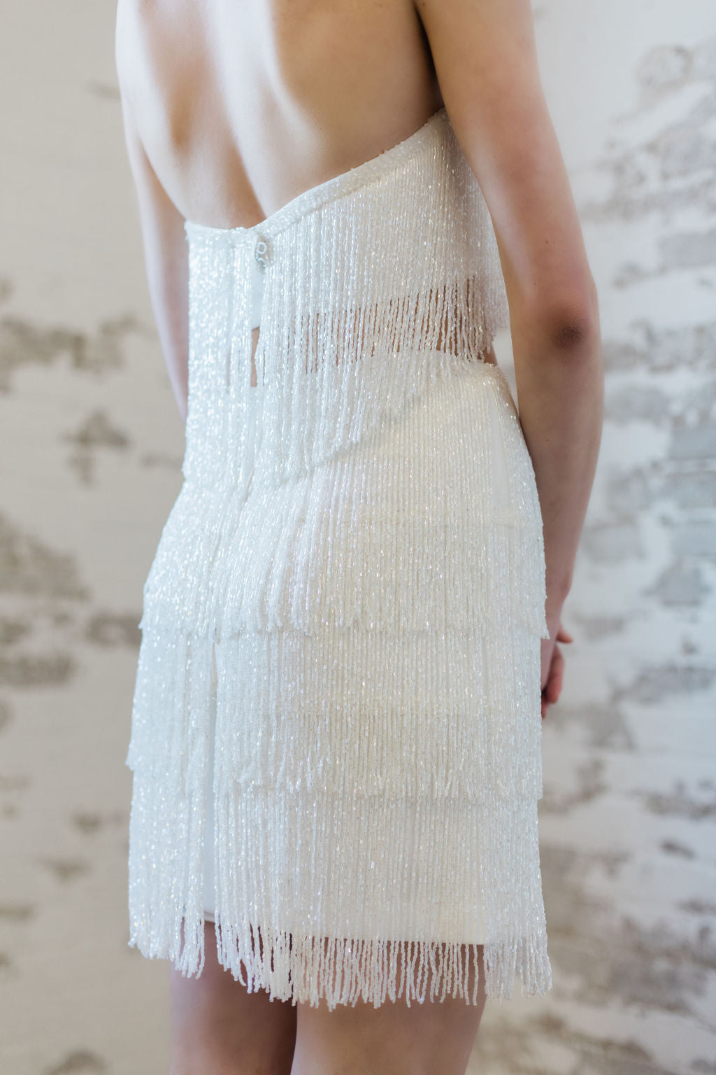 Modern beaded wedding mini skirt. Made in Canada by Catherine Langlois.